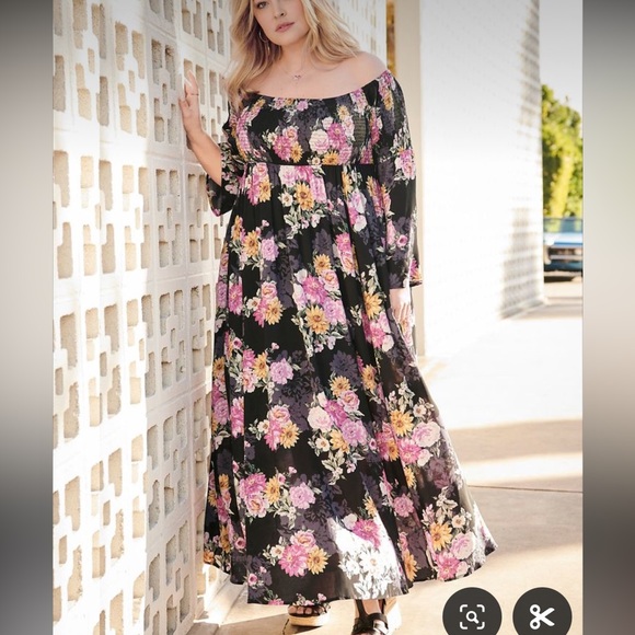 torrid Floral Black Pink Floral Figure Flattering Billowy Skirt Challis Dress 2X - Picture 2 of 16